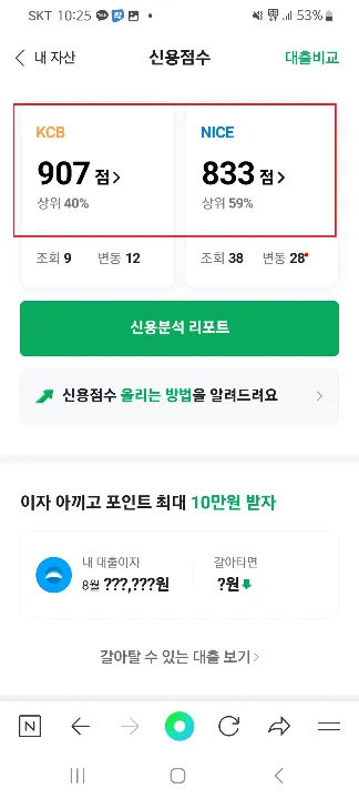 네이버 페이 신용점수 캡쳐